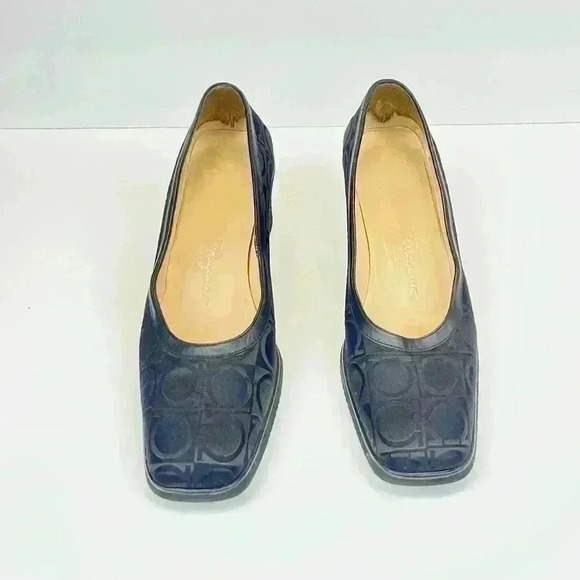 Salvatore Ferragamo women’s Boutique square toe wedges fabric size 8.5B black - Picture 8 of 13